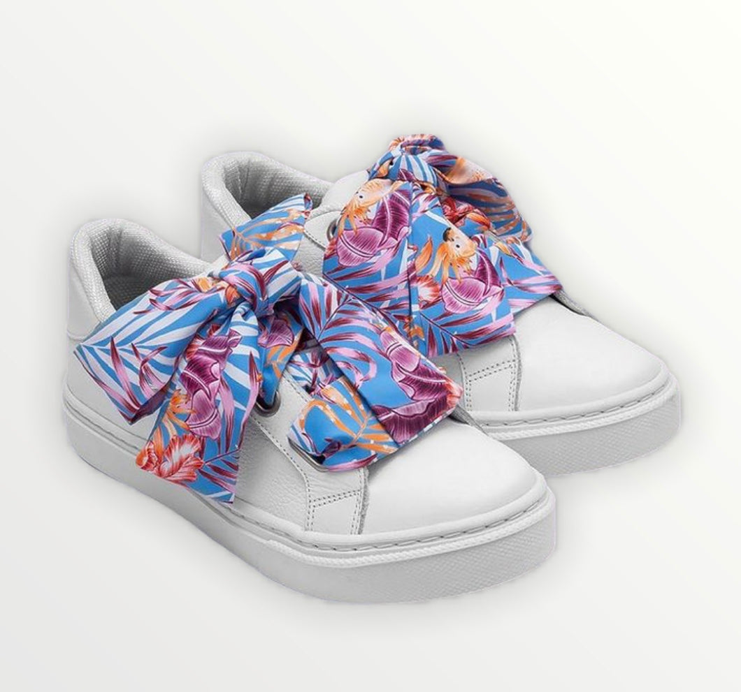 Conga leather sneakers with silk scarf shoelaces Blue and Purple