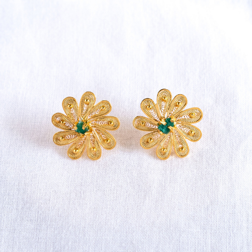 Emerald Filigree Gold Earrings
