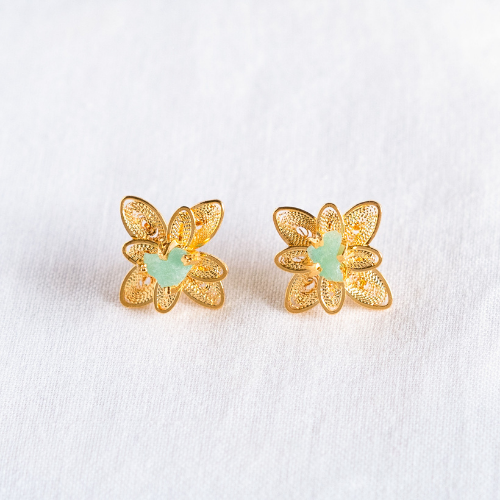Emerald Filigree Gold Floral Earrings