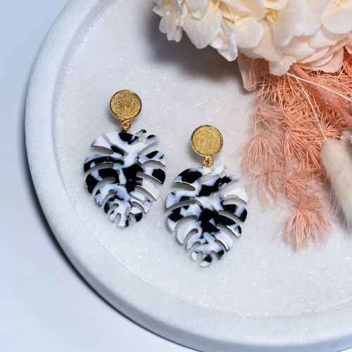 Palm Earrings White and Black