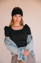 Load image into Gallery viewer, Square Neck Puff Sleeve Black Top
